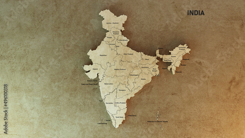 India Map with state names 3d rendered illustration 