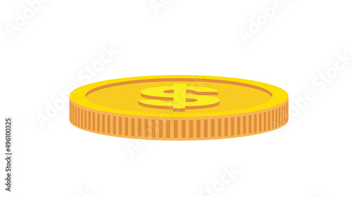 Gold coin of one dollar. Isolated, flat, golden money, token