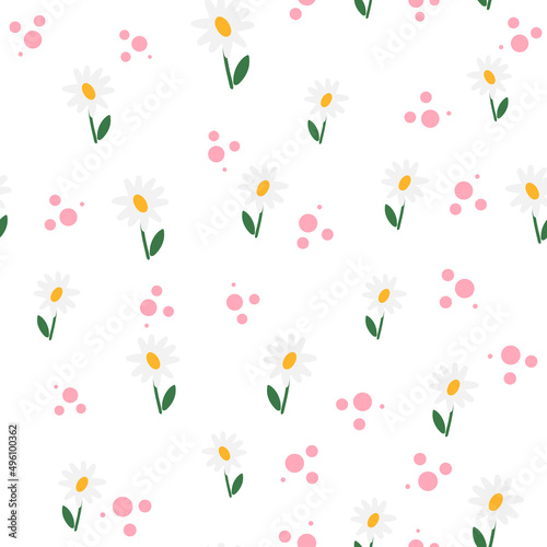 Flowers chamomile seamless pattern. Scandinavian style background. Vector illustration for fabric design, gift paper, baby clothes, textiles, cards. © alia.kurianova