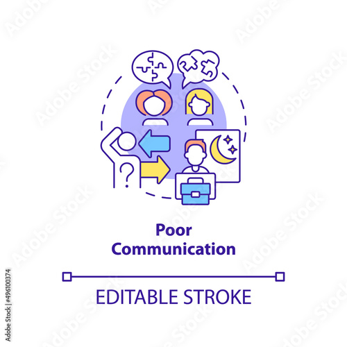 Poor communication concept icon. Coworkers miscommunication. Sign of toxic workplace abstract idea thin line illustration. Isolated outline drawing. Editable stroke. Arial, Myriad Pro-Bold fonts used