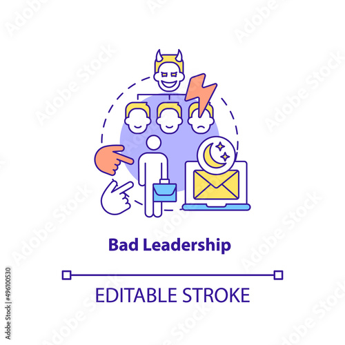 Bad leadership concept icon. Boss disrespects, undermines. Sign of toxic workplace abstract idea thin line illustration. Isolated outline drawing. Editable stroke. Arial, Myriad Pro-Bold fonts used