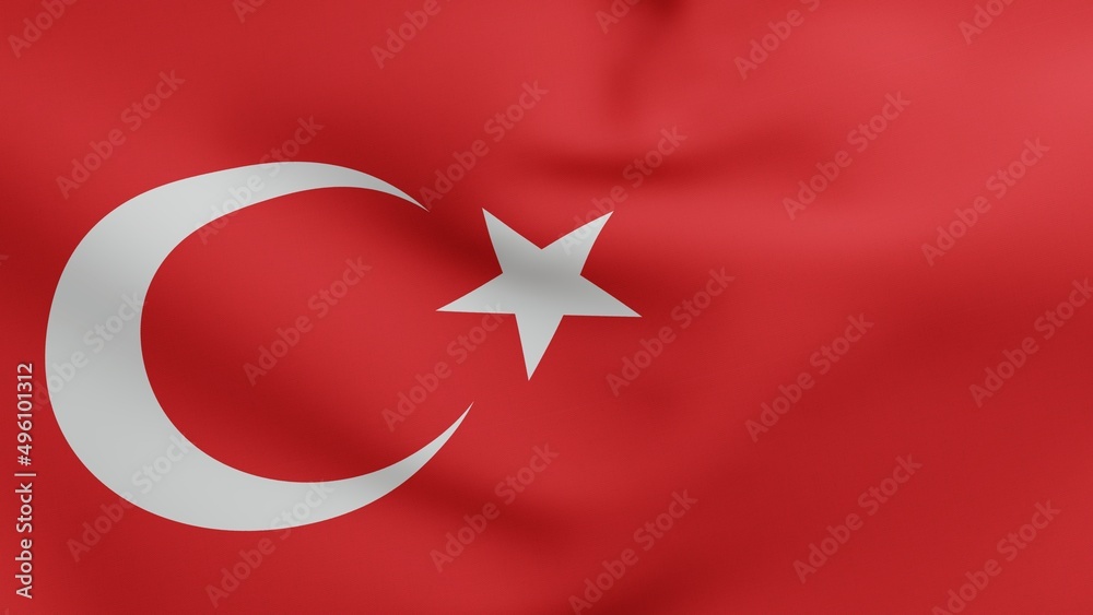National flag of Turkey waving 3D Render, Turkish flags textile featuring star and crescent, al bayrak or as al sancak in Turkish national anthem, Ottoman flag in Turkish Flag Law