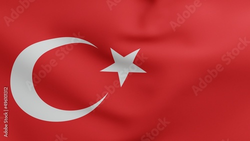 National flag of Turkey waving 3D Render, Turkish flags textile featuring star and crescent, al bayrak or as al sancak in Turkish national anthem, Ottoman flag in Turkish Flag Law