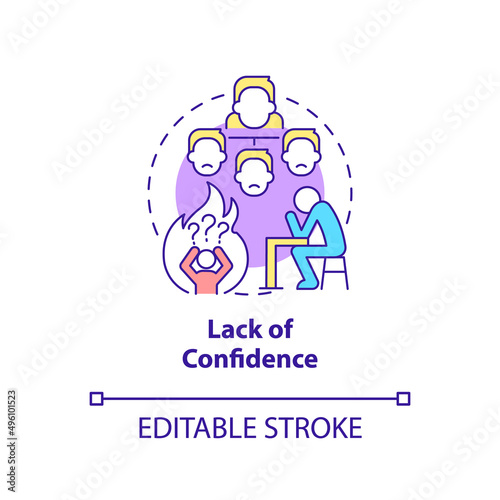 Lack of confidence concept icon. Postpones decision making. Toxic leader trait abstract idea thin line illustration. Isolated outline drawing. Editable stroke. Arial, Myriad Pro-Bold fonts used