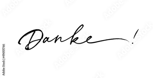 Thank you in German language. Hand drawn black vector lettering. Handwritten ink illustration. Dark brush pen line lettering isolated on white background. Design for greeting cards, prints, posters