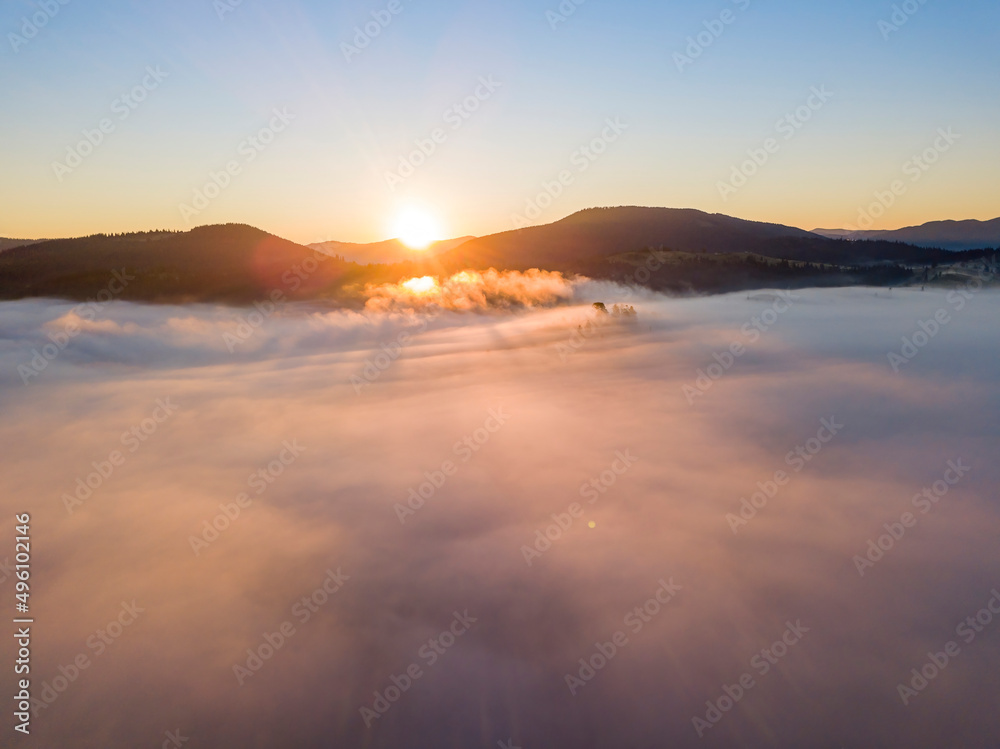 custom made wallpaper toronto digitalSunrise over the fog in the Ukrainian Carpathians. Aerial drone view.