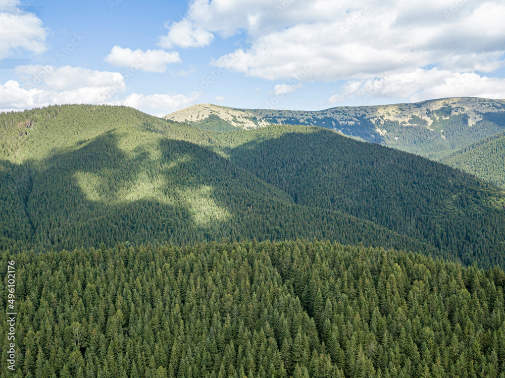 High mountains of the Ukrainian Carpathians in sunny weather. Aerial drone view. High mountains of the Ukrainian Carpathians in sunny weather. Aerial drone view.
