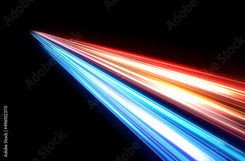 Colorful light trails, long time exposure motion blur effect. Vector Illustration