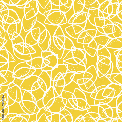 Yellow lemon abstract white lines seamless pattern print background texture. Vector illustration. Great for kids and home decor projects. Surface pattern design by Claudia Orengo from heartmade.es
