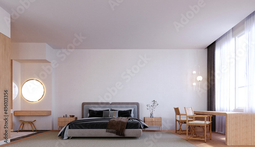 3d rendering,3d illustration, Interior Scene and  Mockup,Modern style bedroom consists of dressing room and table area overlooking the window.