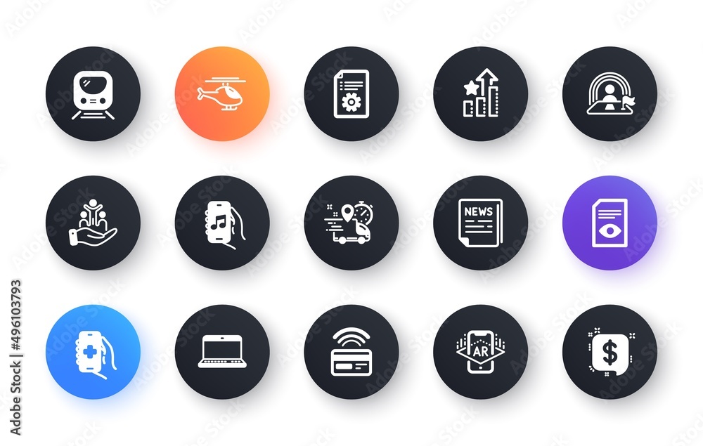 Minimal set of Health app, Express delivery and Notebook flat icons for web development. Technical documentation, Lgbt, View document icons. Augmented reality, Helicopter. Vector Minimal set of Health app, Express delivery and Notebook flat icons for web development. Technical documentation, Lgbt, View document icons. Augmented reality, Helicopter. Vector