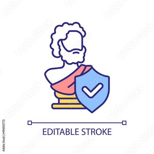 Greco-Roman culture heritage protection RGB color icon. Art conservation program. Ancient sculpture. Isolated vector illustration. Simple filled line drawing. Editable stroke. Arial font used