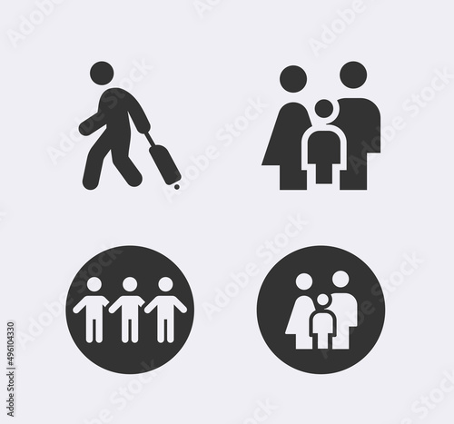 Immigration, refugees line icon set
