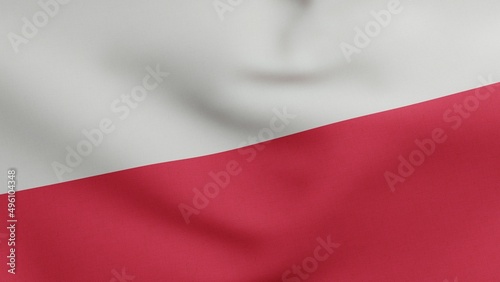 National flag of Poland waving 3D Render, flaga Polski or Flag of the Republic of Poland Rzeczpospolita photo