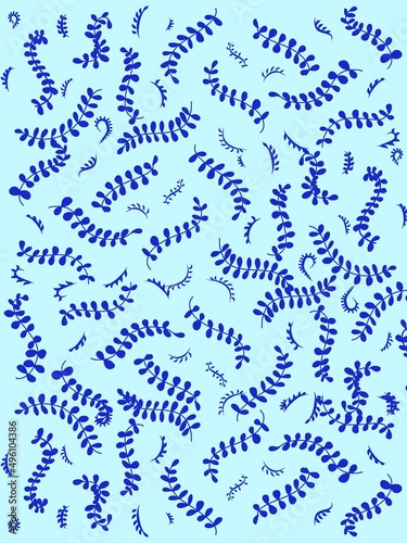 seamless pattern with leaves bright blue leaf background, comfortable to look at, llustration image