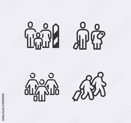 Immigration, refugees line icon set