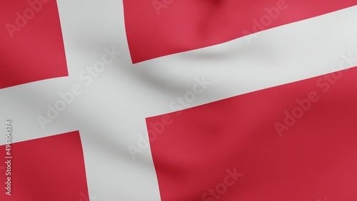National flag of Denmark waving 3D Render, Dannebrog with white Scandinavian cross textile, flag kings of Denmark has Nordic cross, Rigets flag photo
