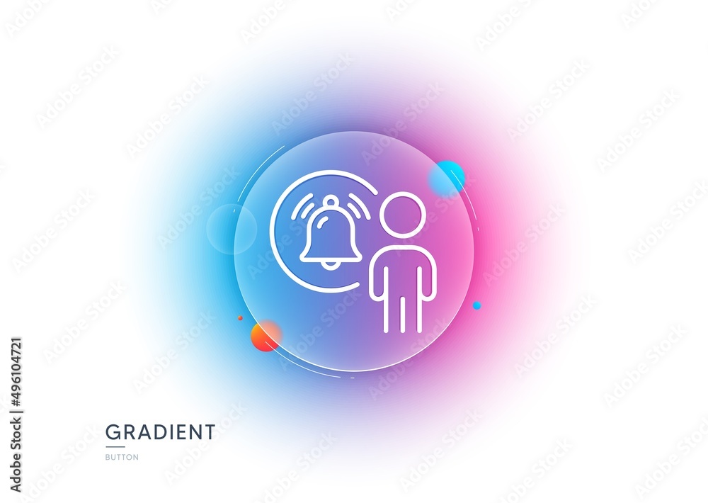 User notification line icon. Gradient blur button with glassmorphism. Alarm bell reminder sign. Message alert symbol. Transparent glass design. User notification line icon. Vector User notification line icon. Gradient blur button with glassmorphism. Alarm bell reminder sign. Message alert symbol. Transparent glass design. User notification line icon. Vector