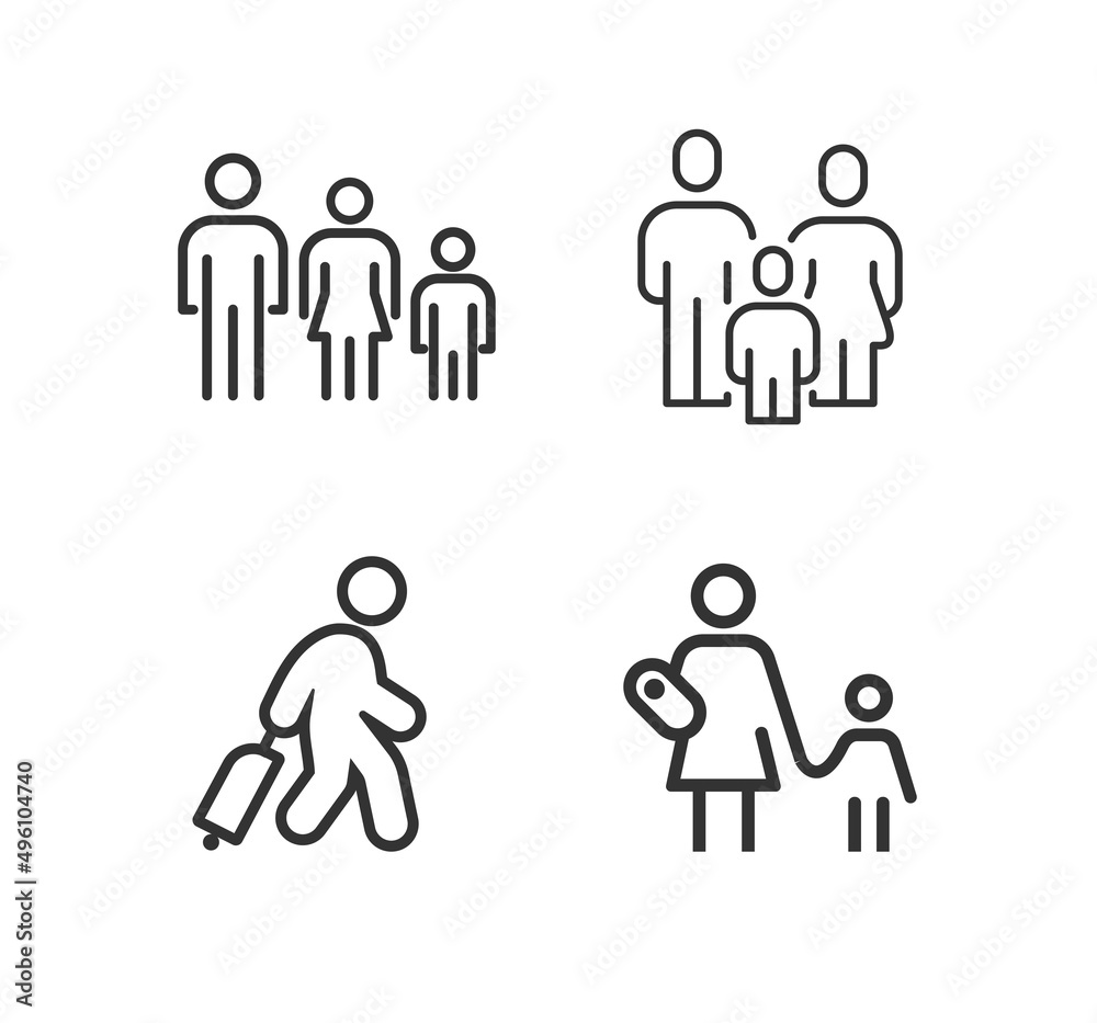 Immigration, refugees line icon set Immigration, refugees line icon set
