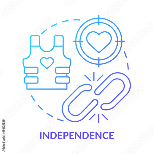 Independence blue gradient concept icon. Foreign assistance rule abstract idea thin line illustration. Beyond authority. Maintaining autonomy. Isolated outline drawing. Myriad Pro-Bold font used