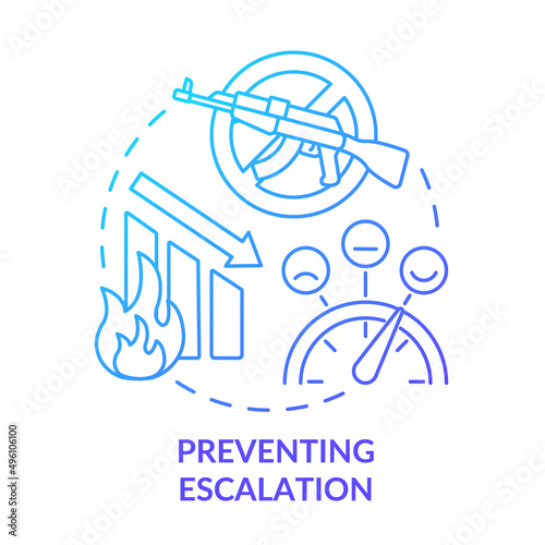 Preventing escalation blue gradient concept icon. Post-conflict reconstruction abstract idea thin line illustration. Sustainable peace. Isolated outline drawing. Myriad Pro-Bold font used