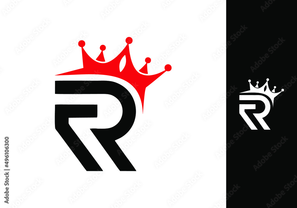 Black R initial letter with red crown logo design, RR initial letter logo Black R initial letter with red crown logo design, RR initial letter logo