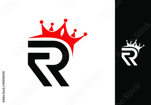 Black R initial letter with red crown logo design, RR initial letter logo