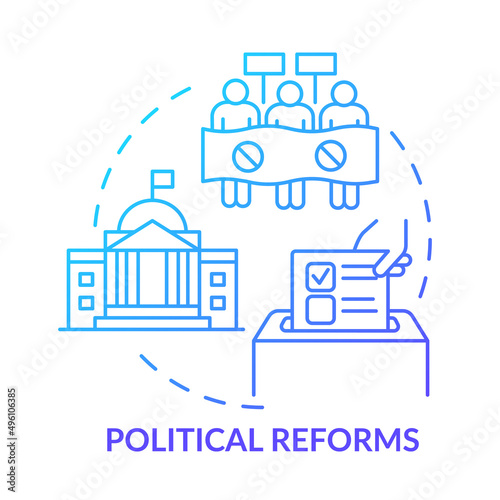 Political reforms blue gradient concept icon. Rebuilding nation abstract idea thin line illustration. Effective country improvements. Isolated outline drawing. Myriad Pro-Bold font used photo