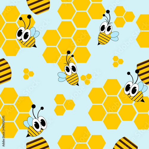 Seamless pattern with cute bees