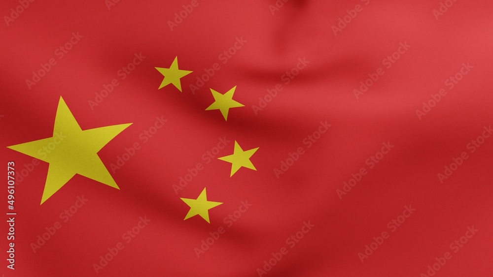 Flag of China waving 3D Render, National Flag of the Peoples Republic of China, Five-starred Red Flag, Chinese Communist Revolution