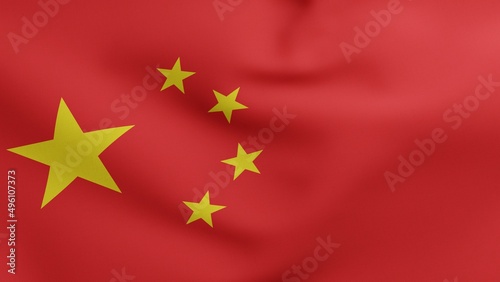 Flag of China waving 3D Render, National Flag of the Peoples Republic of China, Five-starred Red Flag, Chinese Communist Revolution photo