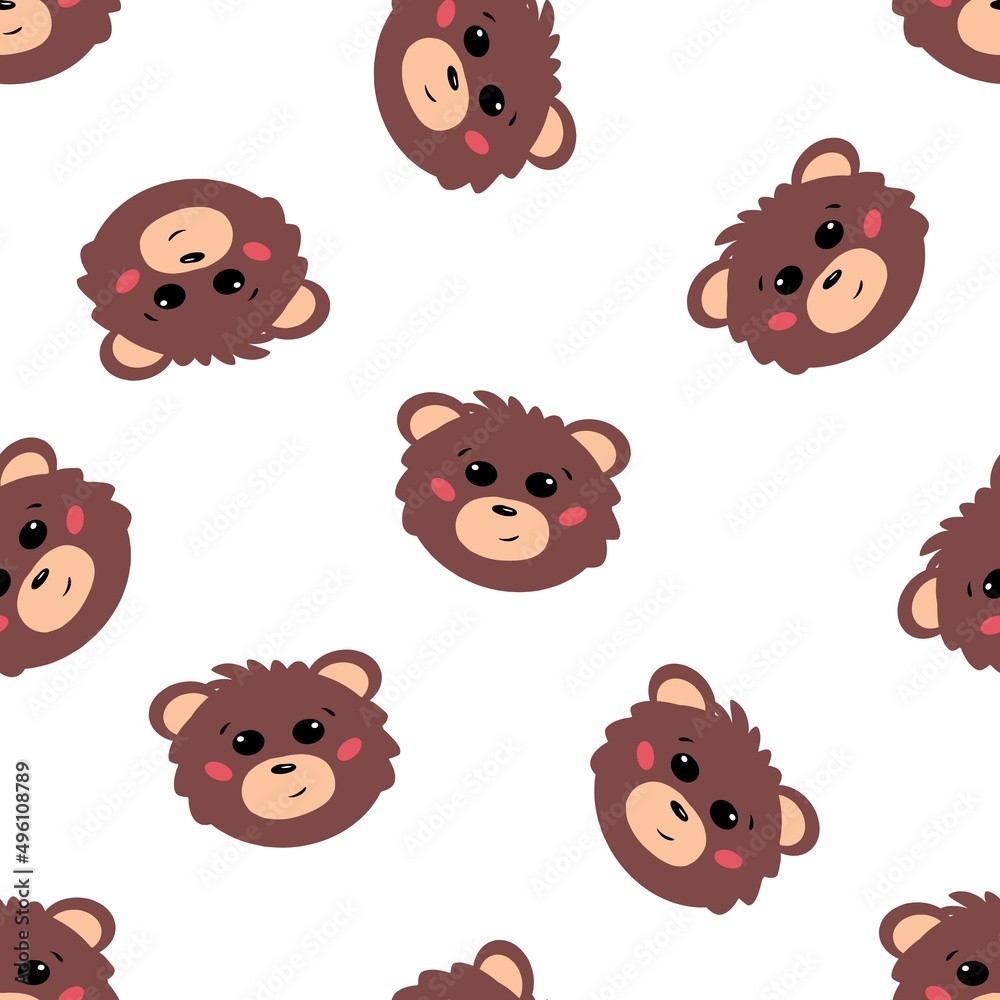 Seamless pattern with cute bear face
