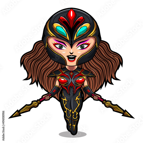 Women warrior chibi mascot logo design