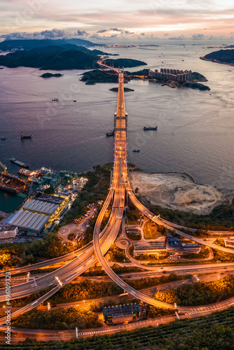Photography Evening of Tsing Ma Bridge, 14th longest span suspension bridge in the world, Ho