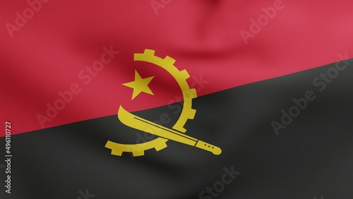 National flag of Angola waving 3D Render, Republic of Angola flag textile, Popular Movement for the Liberation of Angola MPLA photo