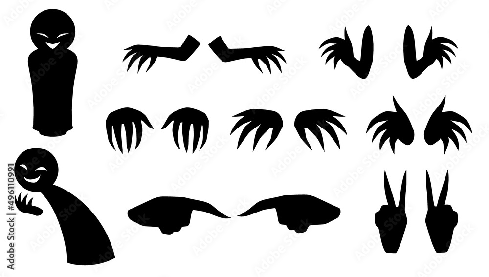 Naklejka premium 危険なイメージの黒い人影と手の素材セット