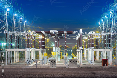 View of an electric substation at night photo