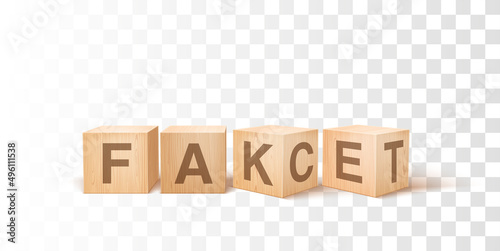 Fake vs Fact Concept Illustration. Letters on Wooden Cubes. Vector Realistic 3d Illustration On Transparent Background