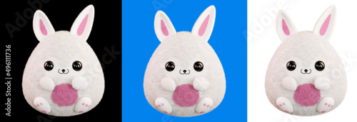 Fototapeta Naklejka Na Ścianę i Meble -  Easter bunny, 3d render. Plush funny rabbit isolated on a white background. Fat cartoon rabbit.
