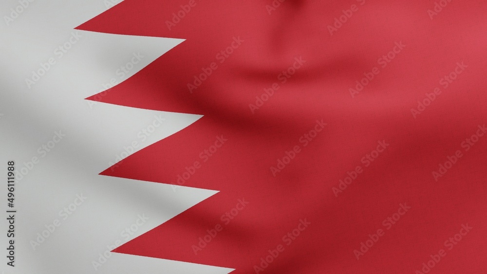 National flag of Bahrain waving 3D Render, alam al Bahrayn or Flag of