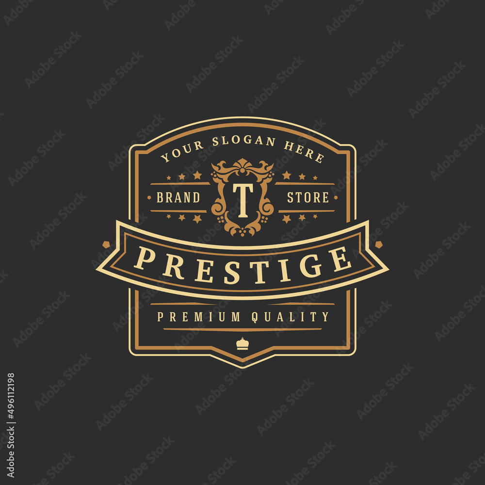 Luxury monogram logo template vector object for logotype or badge design. Trendy vintage royal ornament frame illustration, good for fashion boutique, alcohol or hotel brand.