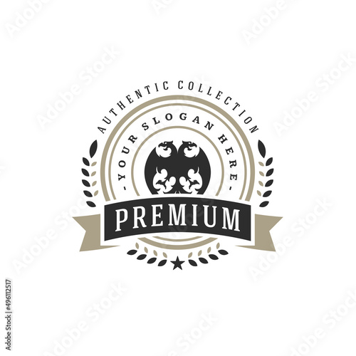 Luxury logo template vector object for logotype or badge design. Trendy vintage royal style illustration, good for fashion boutique, alcohol or hotel brand.