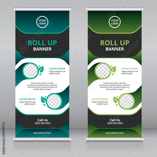 Modern roll up banner template for green industry, Standee template, X-banner template, Flag banner