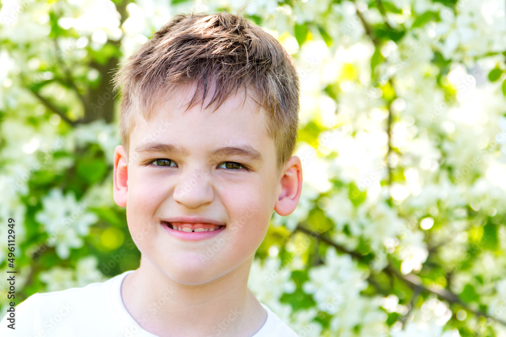 cheerful boy in nature, close-up cheerful boy in nature, close-up
