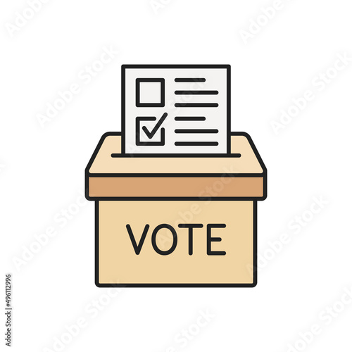 Voting paper and ballot box outline color icon. Vector illustration.