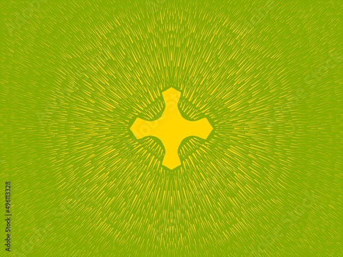 Croce raggiante dorata sfondo verde sole Pasqua  photo