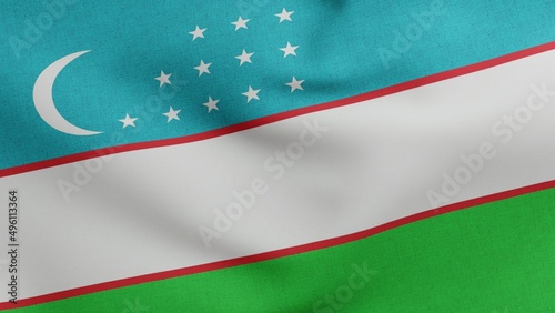 National flag of Uzbekistan waving 3D Render, Republic of Uzbekistan flag textile designed Farxod Yuldasev, coat of arms Uzbekistan independence day, Uzbek or Ozbekiston davlat bayrogi photo