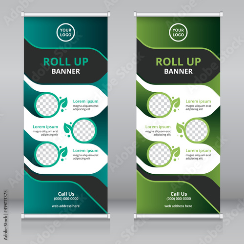 Modern roll up banner template for green industry, Standee template, X-banner template, Flag banner