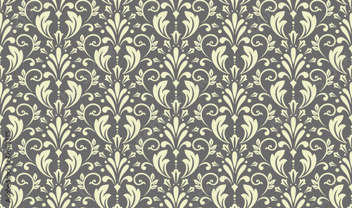 Wallpaper in the style of Baroque. Seamless vector background. Gray floral ornament. Graphic pattern for fabric, wallpaper, packaging. Ornate Damask flower ornament