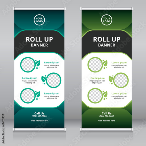 Modern roll up banner template for green industry, Standee template, X-banner template, Flag banner